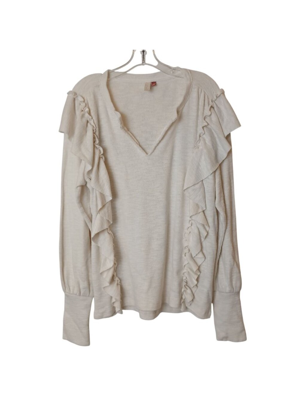 Pilcro Anthropologie Cozy Large Popover Ruffle Knit Sweater Top Creamy White D36